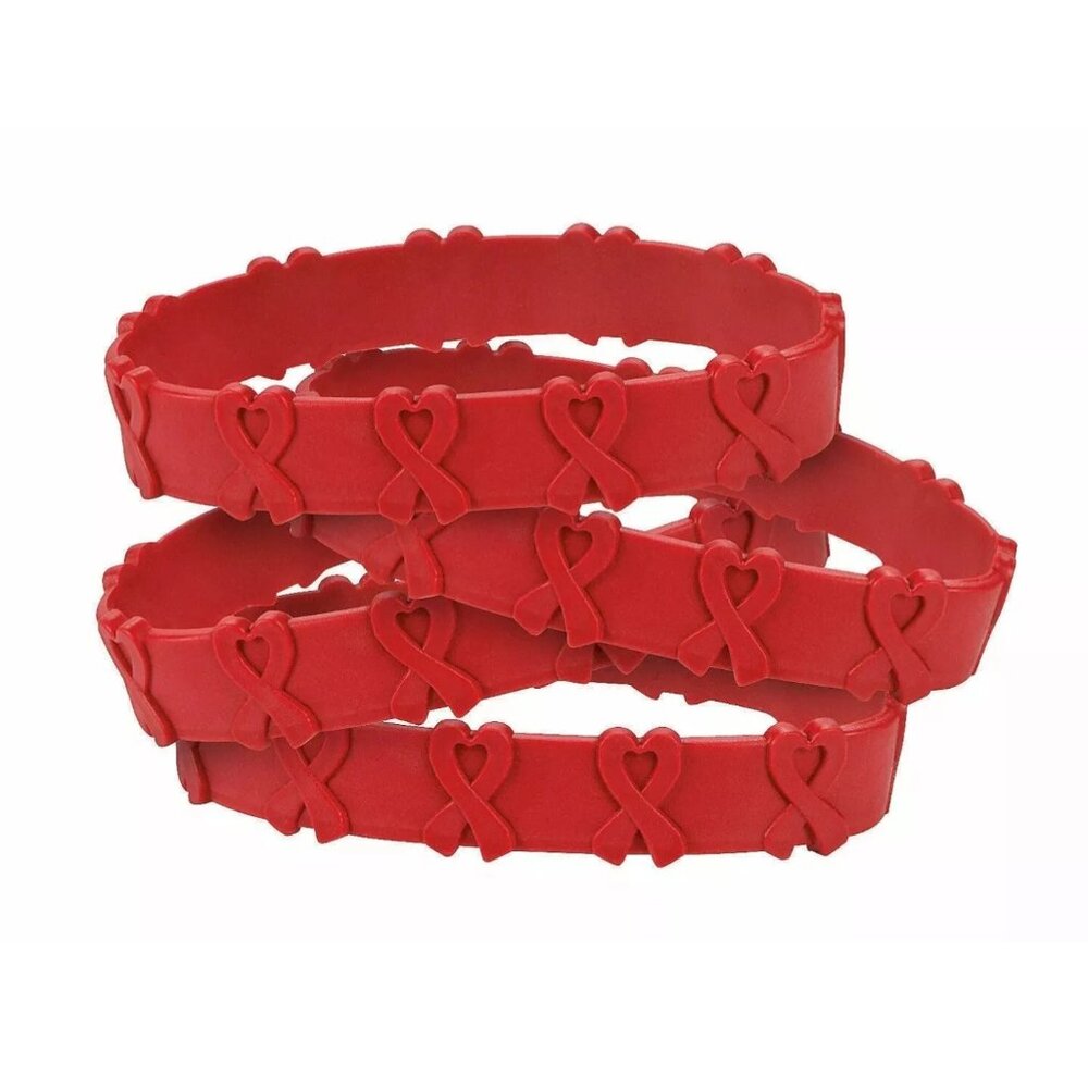 Awareness Red Ribbon POP OUT Bracelets Set of 24 Heart Health, Drug Awareness